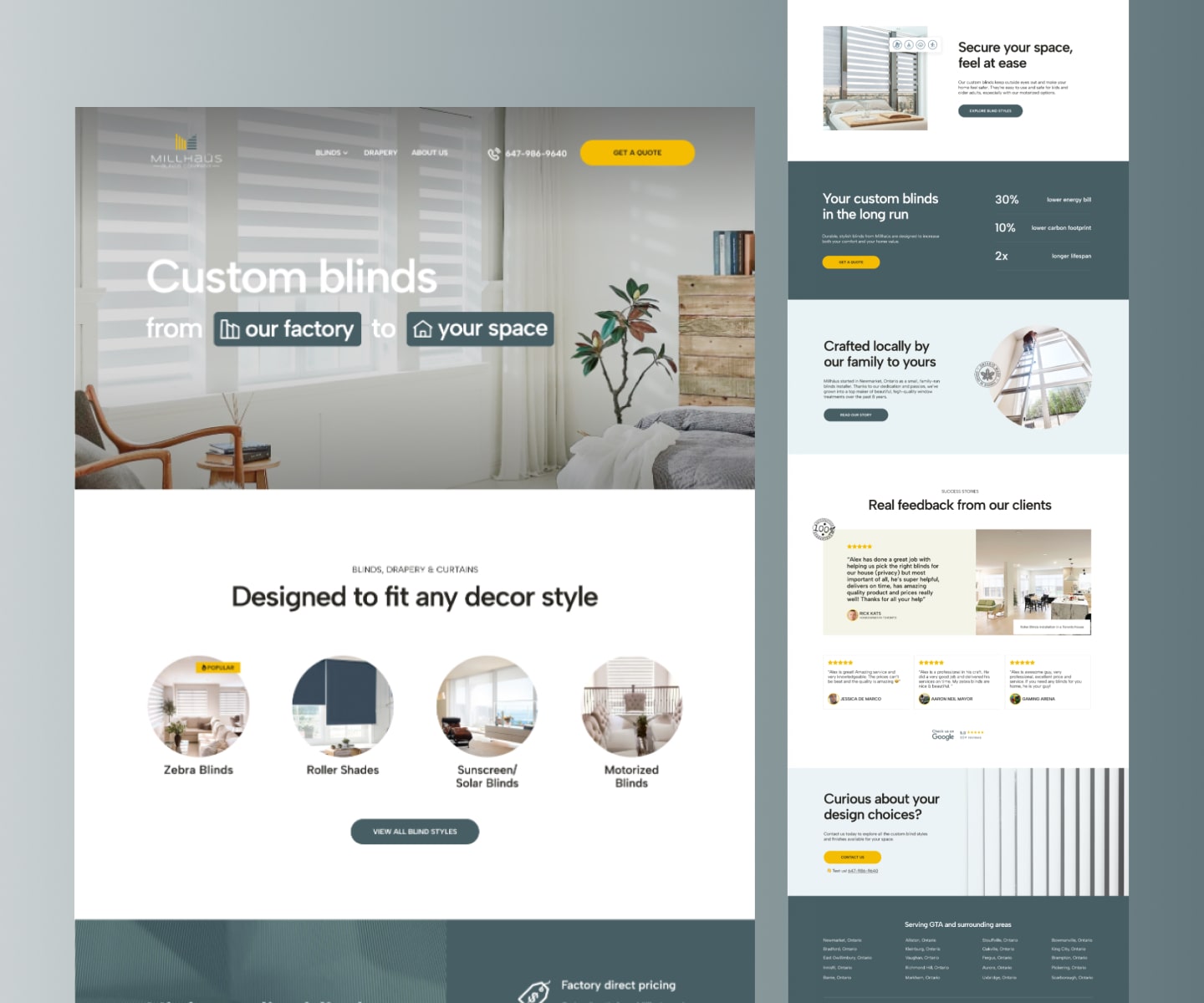 screenshot of Millhaus Blinds website